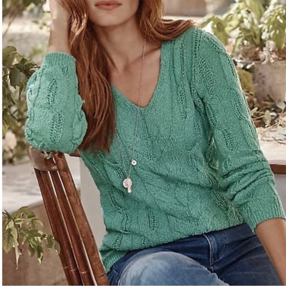 J Jill Slub-Textured Cabled Sweater Green